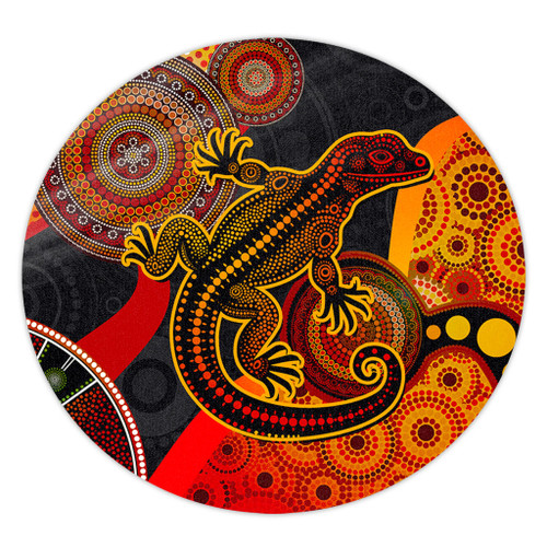 Australia Round Rug Aboriginal Dot Painting Art Style Goanna Australia Round Rug Aboriginal Dot Painting Art Style Goanna