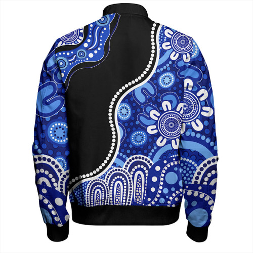 Australia Bomber Jacket Aboriginal Dot Painting Blue