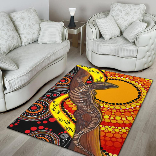 Australia Area Rug - Australian Aboriginal Dot Painting Sun and Lizard Australia Area Rug - Australian Aboriginal Dot Painting Sun and Lizard