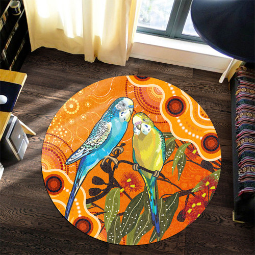 Australia Round Rug Aboriginal Dot Painting Bush Budgies And Gumtree
