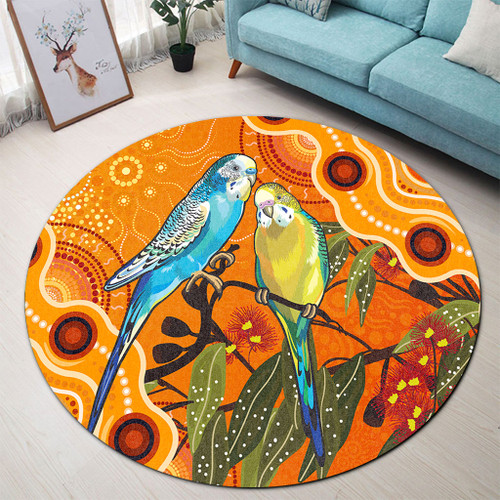 Australia Round Rug Aboriginal Dot Painting Bush Budgies And Gumtree