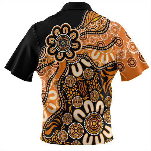 Australia Zip Polo Shirt Aboriginal Dot Painting Background Australia Zip Polo Shirt Aboriginal Dot Painting Background
