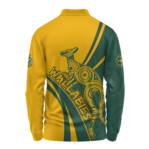 Australia Long Sleeve Polo Shirt Wallabies Squad Aboriginal Pattern Inspired Australia Long Sleeve Polo Shirt Wallabies Squad Aboriginal Pattern Inspired