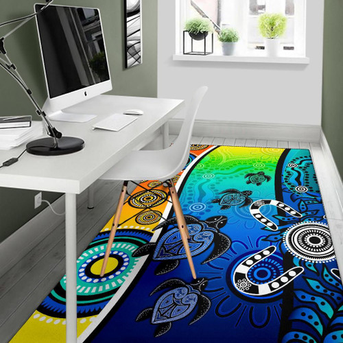Australia Aboriginal Area Rug - Indigenous Turtle Dot Painting Art Australia Aboriginal Area Rug - Indigenous Turtle Dot Painting Art