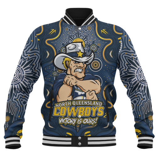 North Queensland Cowboys Baseball Jacket Aboriginal Pattern Inspired Victory Is Ours