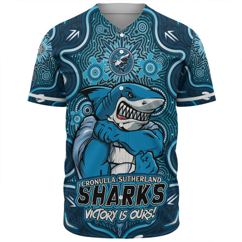 Cronulla-Sutherland Sharks Baseball Shirt Aboriginal Pattern Inspired Victory Is Ours