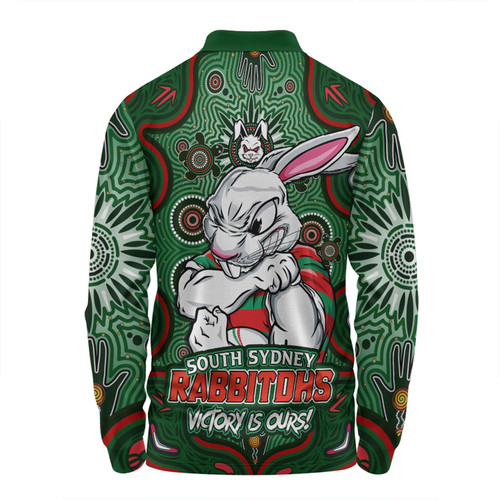 South Sydney Rabbitohs Long Sleeve Polo Shirt Aboriginal Pattern Inspired Victory Is Ours South Sydney Rabbitohs Long Sleeve Polo Shirt Aboriginal Pattern Inspired Victory Is Ours