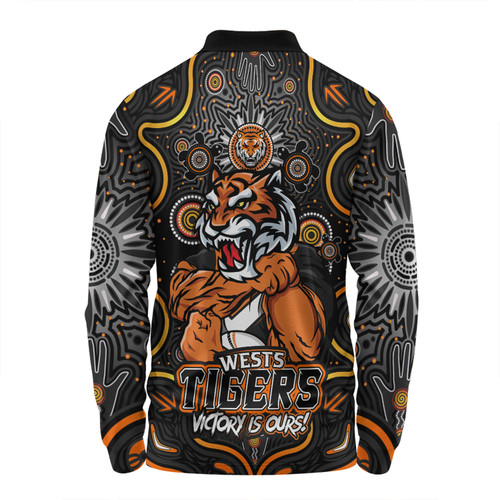 Wests Tigers Long Sleeve Polo Shirt Aboriginal Pattern Inspired Victory Is Ours Wests Tigers Long Sleeve Polo Shirt Aboriginal Pattern Inspired Victory Is Ours