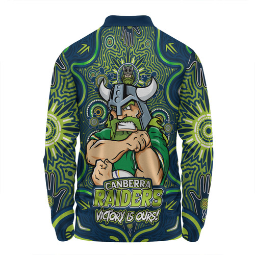 Canberra Raiders Long Sleeve Polo Shirt Aboriginal Pattern Inspired Victory Is Ours