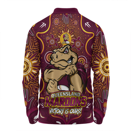 Queensland Maroons Long Sleeve Polo Shirt Aboriginal Pattern Inspired Victory Is Ours Queensland Maroons Long Sleeve Polo Shirt Aboriginal Pattern Inspired Victory Is Ours