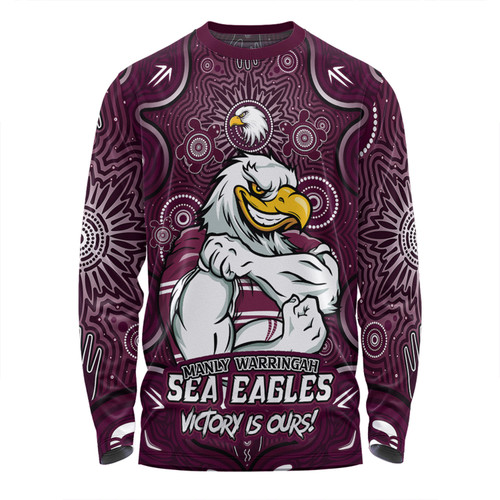 Manly Warringah Sea Eagles Long Sleeve T-shirt Aboriginal Pattern Inspired Victory Is Ours