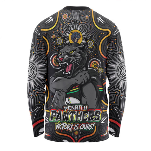Penrith Panthers Long Sleeve T-shirt Aboriginal Pattern Inspired Victory Is Ours Penrith Panthers Long Sleeve T-shirt Aboriginal Pattern Inspired Victory Is Ours