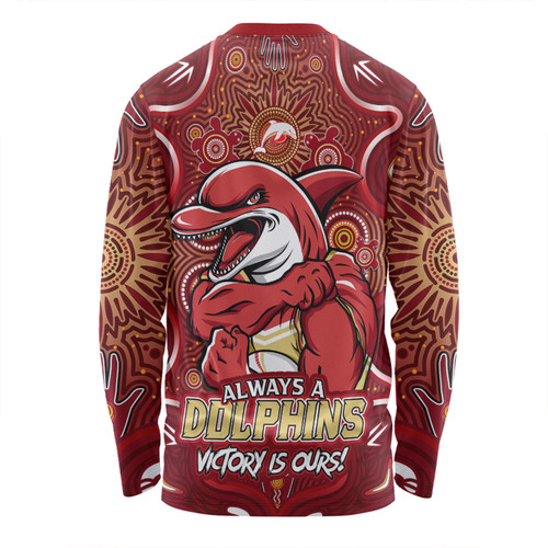 Redcliffe Dolphins Long Sleeve T-shirt Aboriginal Pattern Inspired Victory Is Ours Redcliffe Dolphins Long Sleeve T-shirt Aboriginal Pattern Inspired Victory Is Ours