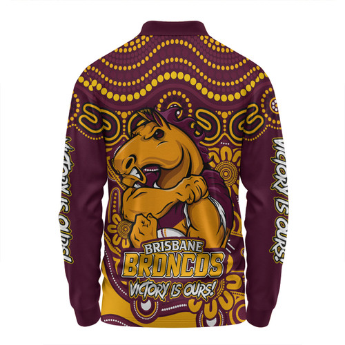 Brisbane Broncos Long Sleeve Polo Shirt Aboriginal Inspired Tough Fan Rugby For Life Brisbane Broncos Long Sleeve Polo Shirt Aboriginal Inspired Tough Fan Rugby For Life