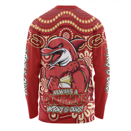 Redcliffe Dolphins Long Sleeve T-shirt Aboriginal Inspired Tough Fan Rugby For Life Redcliffe Dolphins Long Sleeve T-shirt Aboriginal Inspired Tough Fan Rugby For Life