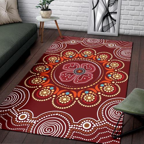 Australia Aboriginal Area Rug - Aboriginal Dot Art Painting With Red Poppy Flower