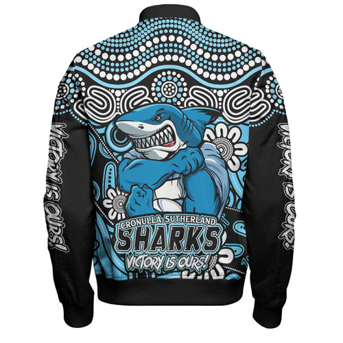 Cronulla-Sutherland Sharks Bomber Jacket Aboriginal Inspired Tough Fan Rugby For Life Cronulla-Sutherland Sharks Bomber Jacket Aboriginal Inspired Tough Fan Rugby For Life