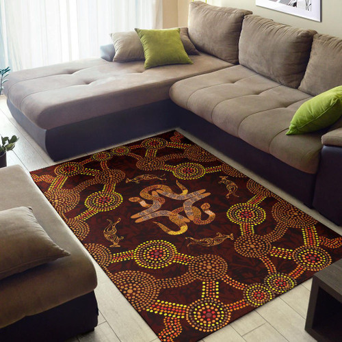 Australia Aboriginal Area Rug - Snakes, Boomerang And Kangaroo