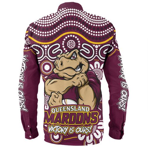 Queensland Maroons Long Sleeve Shirt Aboriginal Inspired Tough Fan Rugby For Life