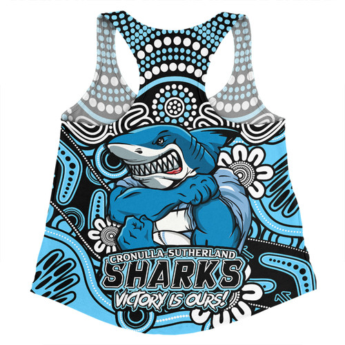 Cronulla-Sutherland Sharks Women Racerback Singlet Aboriginal Inspired Tough Fan Rugby For Life Cronulla-Sutherland Sharks Women Racerback Singlet Aboriginal Inspired Tough Fan Rugby For Life