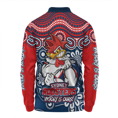 Sydney Roosters Long Sleeve Polo Shirt Aboriginal Inspired Tough Fan Rugby For Life