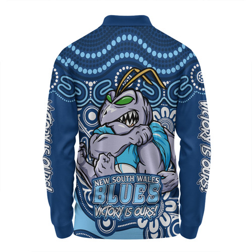 New South Wales Blues Long Sleeve Polo Shirt Aboriginal Inspired Tough Fan Rugby For Life New South Wales Blues Long Sleeve Polo Shirt Aboriginal Inspired Tough Fan Rugby For Life
