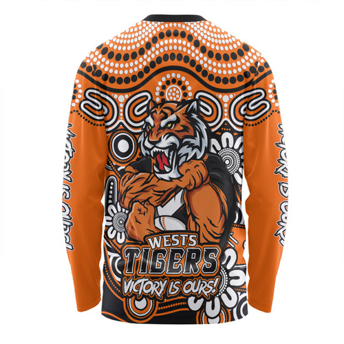 Wests Tigers Long Sleeve T-shirt Aboriginal Inspired Tough Fan Rugby For Life Wests Tigers Long Sleeve T-shirt Aboriginal Inspired Tough Fan Rugby For Life