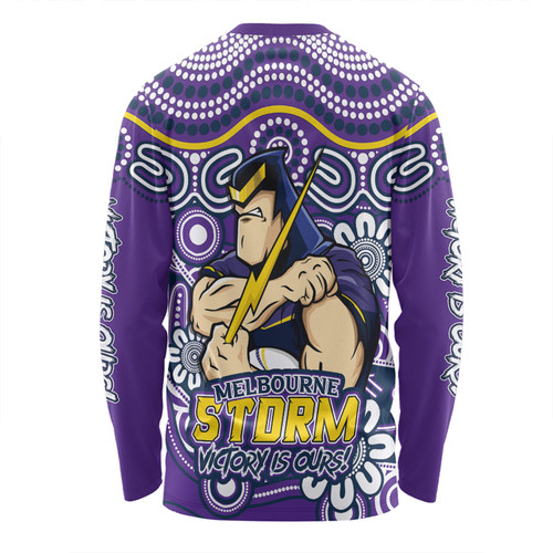 Melbourne Storm Long Sleeve T-shirt Aboriginal Inspired Tough Fan Rugby For Life Melbourne Storm Long Sleeve T-shirt Aboriginal Inspired Tough Fan Rugby For Life
