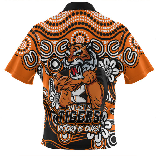Wests Tigers Zip Polo Shirt Aboriginal Inspired Tough Fan Rugby For Life Wests Tigers Zip Polo Shirt Aboriginal Inspired Tough Fan Rugby For Life