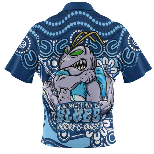 New South Wales Blues Zip Polo Shirt Aboriginal Inspired Tough Fan Rugby For Life New South Wales Blues Zip Polo Shirt Aboriginal Inspired Tough Fan Rugby For Life