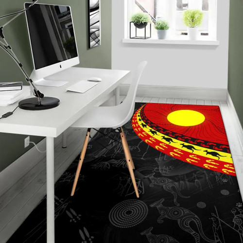 Australia Aboriginal Area Rug - Indigenous Flag Circle Dot Painting Australia Aboriginal Area Rug - Indigenous Flag Circle Dot Painting