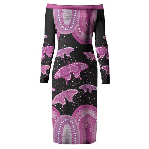 Australia Long Sleeve Off Shoulder Lady Dress Aboriginal Butterflies Art Inspired Australia Long Sleeve Off Shoulder Lady Dress Aboriginal Butterflies Art Inspired