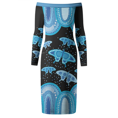 Australia Long Sleeve Off Shoulder Lady Dress Aboriginal Butterflies Art Inspired Australia Long Sleeve Off Shoulder Lady Dress Aboriginal Butterflies Art Inspired