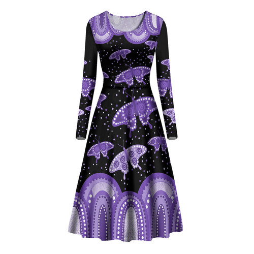 Australia Long Sleeve Dance Dress Aboriginal Butterflies Art Inspired Australia Long Sleeve Dance Dress Aboriginal Butterflies Art Inspired