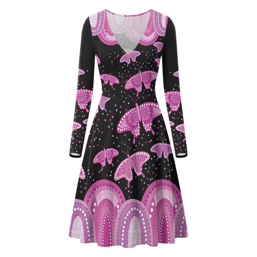 Australia Long Sleeve Summer Dress Aboriginal Butterflies Art Inspired Australia Long Sleeve Summer Dress Aboriginal Butterflies Art Inspired
