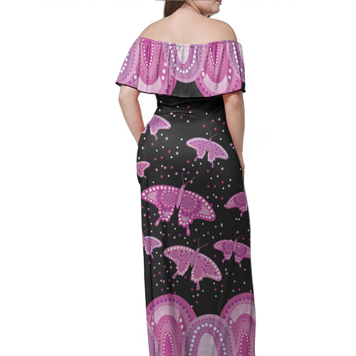 Australia Off Shoulder Long Dress Aboriginal Butterflies Art Inspired Australia Off Shoulder Long Dress Aboriginal Butterflies Art Inspired