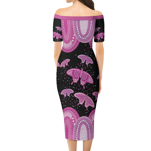 Australia Short Sleeve Off Shoulder Lady Dress Aboriginal Butterflies Art Inspired Australia Short Sleeve Off Shoulder Lady Dress Aboriginal Butterflies Art Inspired