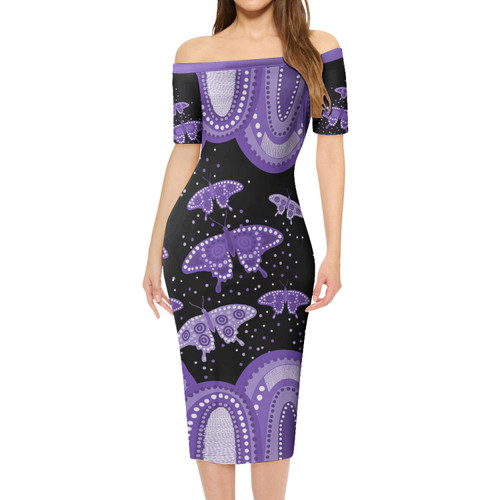 Australia Short Sleeve Off Shoulder Lady Dress Aboriginal Butterflies Art Inspired Australia Short Sleeve Off Shoulder Lady Dress Aboriginal Butterflies Art Inspired