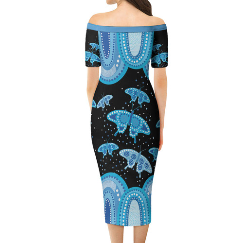 Australia Short Sleeve Off Shoulder Lady Dress Aboriginal Butterflies Art Inspired Australia Short Sleeve Off Shoulder Lady Dress Aboriginal Butterflies Art Inspired