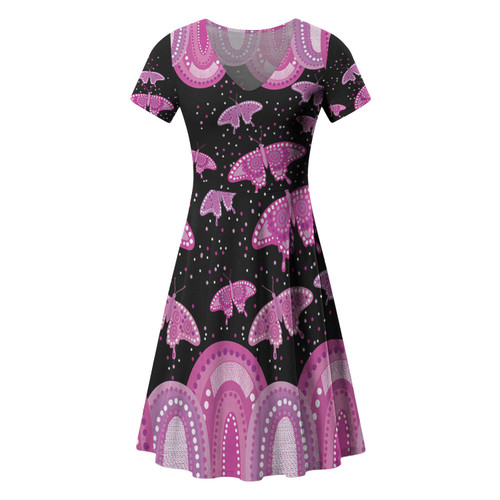 Australia Short Sleeve Summer Dress Aboriginal Butterflies Art Inspired Australia Short Sleeve Summer Dress Aboriginal Butterflies Art Inspired