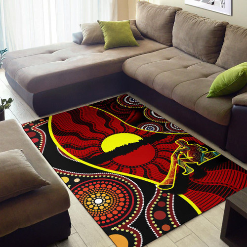 Australia Area Rug - Australia Aboriginal Dots With Didgeridoo Australia Area Rug - Australia Aboriginal Dots With Didgeridoo