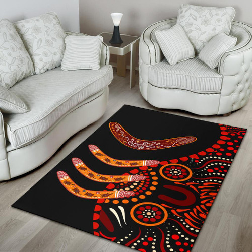 Australia Aboriginal Area Rug - Aboriginal Boomerangs With Dot Painting Pattern Australia Aboriginal Area Rug - Aboriginal Boomerangs With Dot Painting Pattern