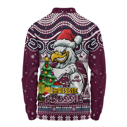 Manly Warringah Sea Eagles Long Sleeve Polo Shirt Aussie Ugly Christmas For Die Hard Fan Supporters