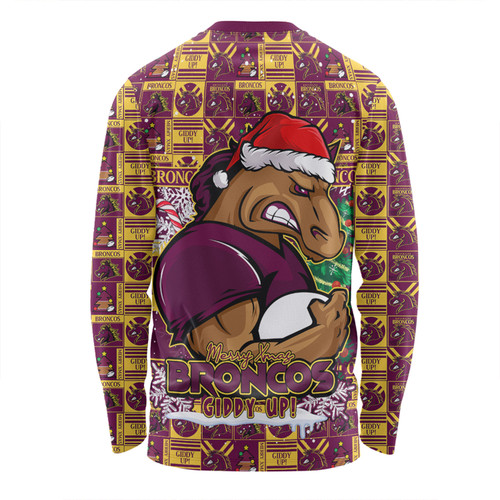 Brisbane Broncos Long Sleeve T-shirt Merry Ugly Christmas Comic Style
