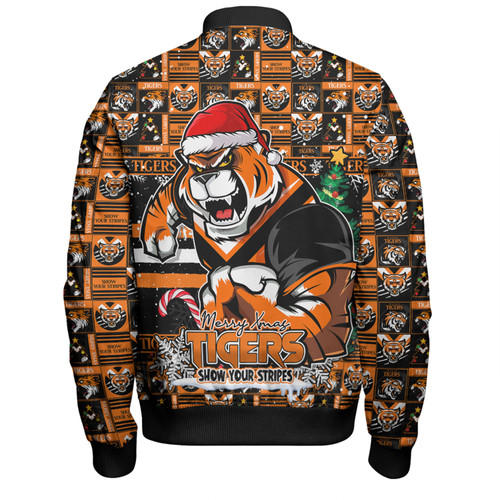 Wests Tigers Bomber Jacket Merry Ugly Christmas Comic Style