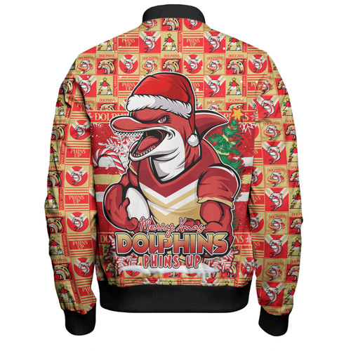 Redcliffe Dolphins Bomber Jacket Merry Ugly Christmas Comic Style Redcliffe Dolphins Bomber Jacket Merry Ugly Christmas Comic Style