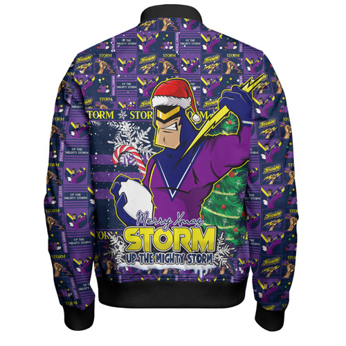 Melbourne Storm Bomber Jacket Merry Ugly Christmas Comic Style Melbourne Storm Bomber Jacket Merry Ugly Christmas Comic Style