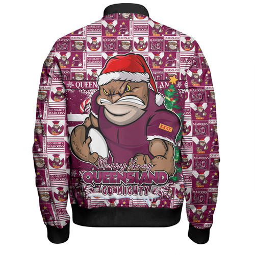 Queensland Maroons Bomber Jacket Merry Ugly Christmas Comic Style Queensland Maroons Bomber Jacket Merry Ugly Christmas Comic Style