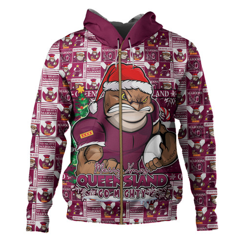 Queensland Maroons Hoodie Merry Ugly Christmas Comic Style Queensland Maroons Hoodie Merry Ugly Christmas Comic Style