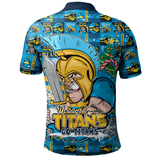 Gold Coast Titans Polo Shirt Merry Ugly Christmas Comic Style Gold Coast Titans Polo Shirt Merry Ugly Christmas Comic Style